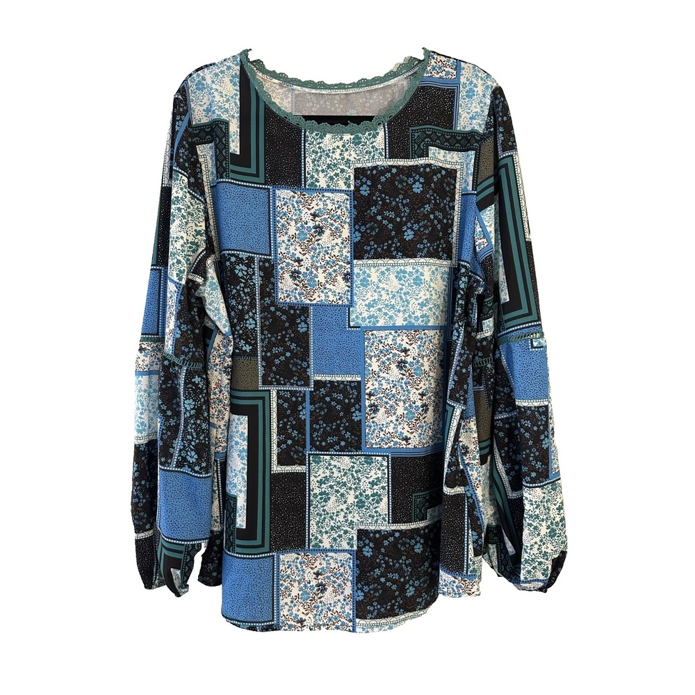 Woman's Patchwork Cottagecore Long Sleeve Tunic Top Size XL Boho Peasant Hippie